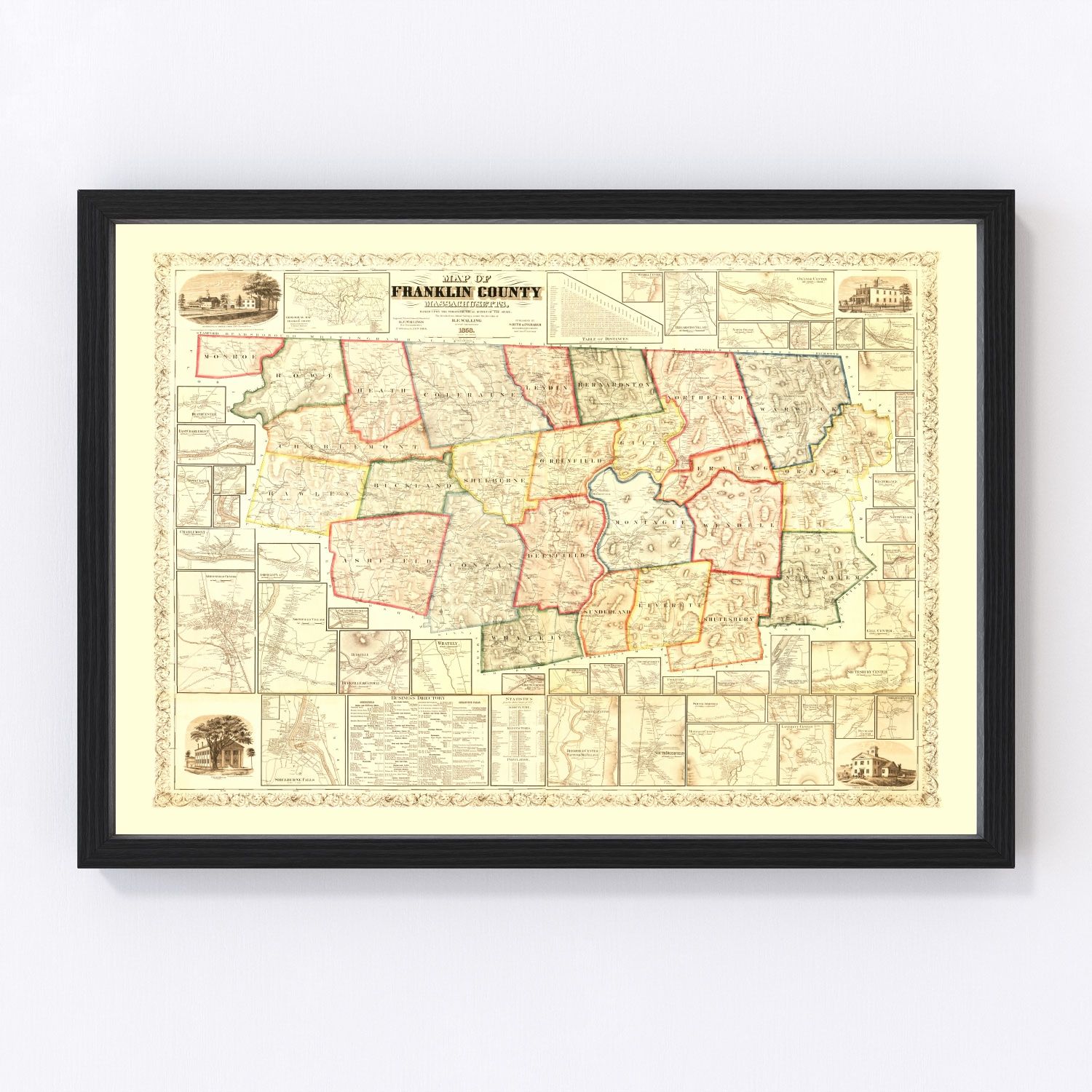 Vintage Map of Franklin County, Massachusetts 1858
