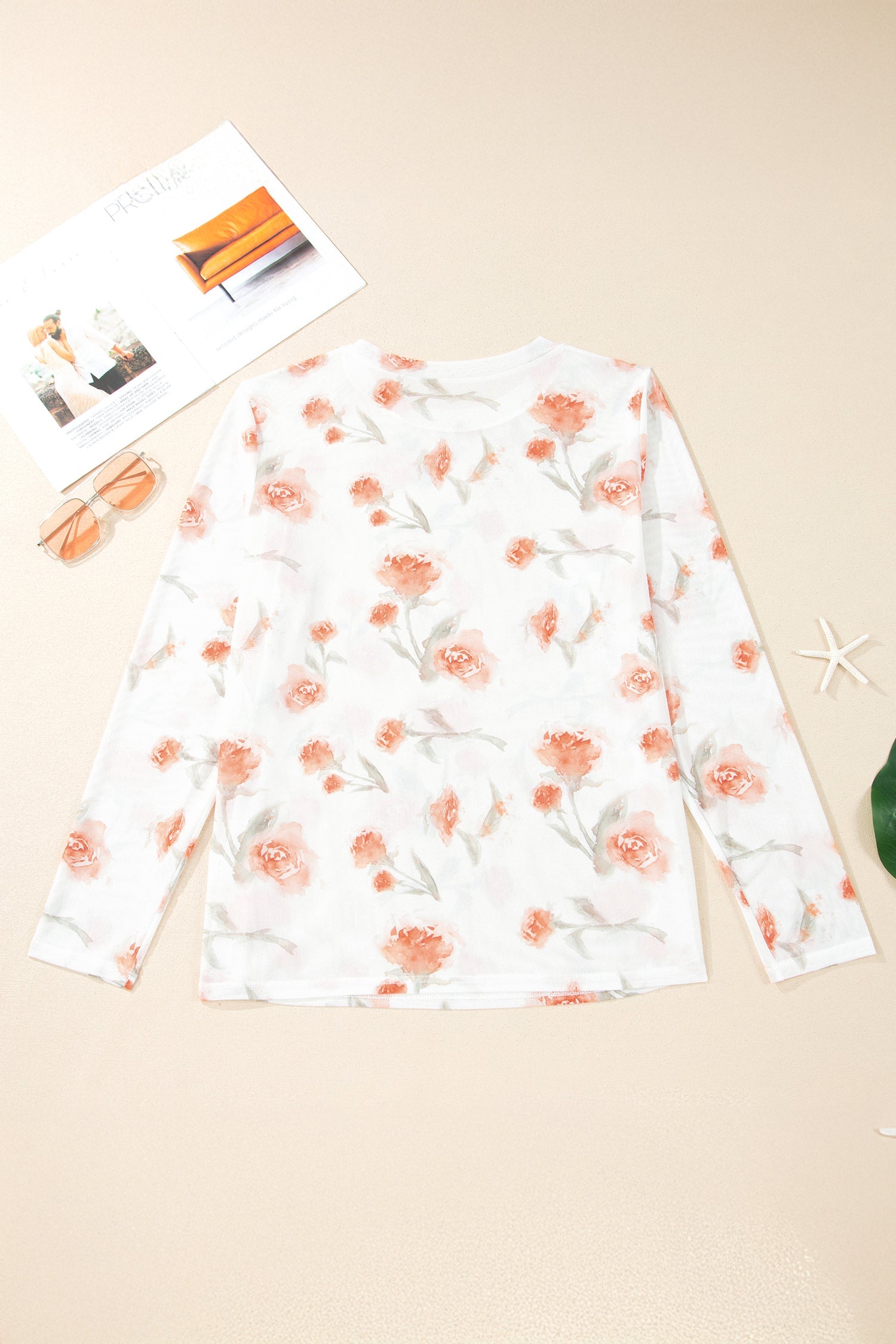 Plus Size Floral Sheer Mesh Long Sleeve Top