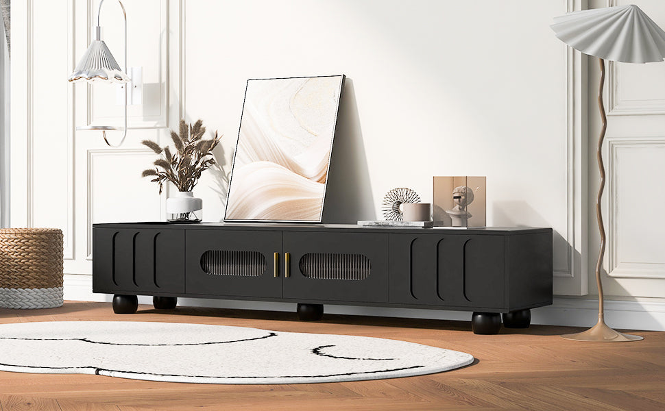 U-Can Modern TV Stand for TVs up to 80 Inches, Entertainment Center with Glass Door, TV Storage Cabinet with Solid Wood Legs and Metal Handles for Living room(OLD SKU:WF323694AAB )