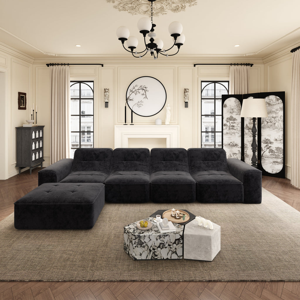 143.7' Modular Sectional Sofa Set with Removable Ottoman,Tufted Design, Deep Seat Couch, Chaise & Accent Chair,Modern DIY Sparkling Chenille Sofa for Living Room, Apartment, Office