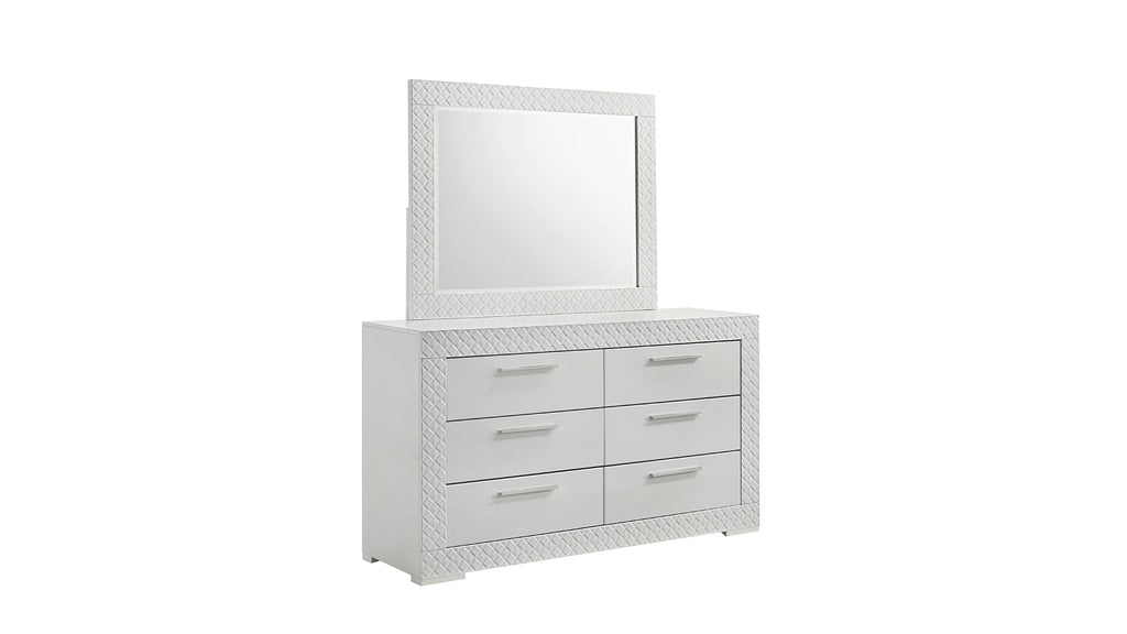 Blanca Modern Style 5 Pc Queen Bedroom Set with LED Headboard Made with Wood in White