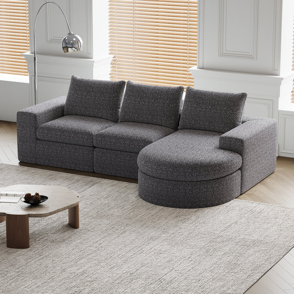 99-Inch Chenille Cloud Curved Sectional Sofa with Chaise, L-Shaped Modern Boneless Couch with Deep Seats, Chenille Sectional Sofa for Living Room and Bedroom, No Assembly Required