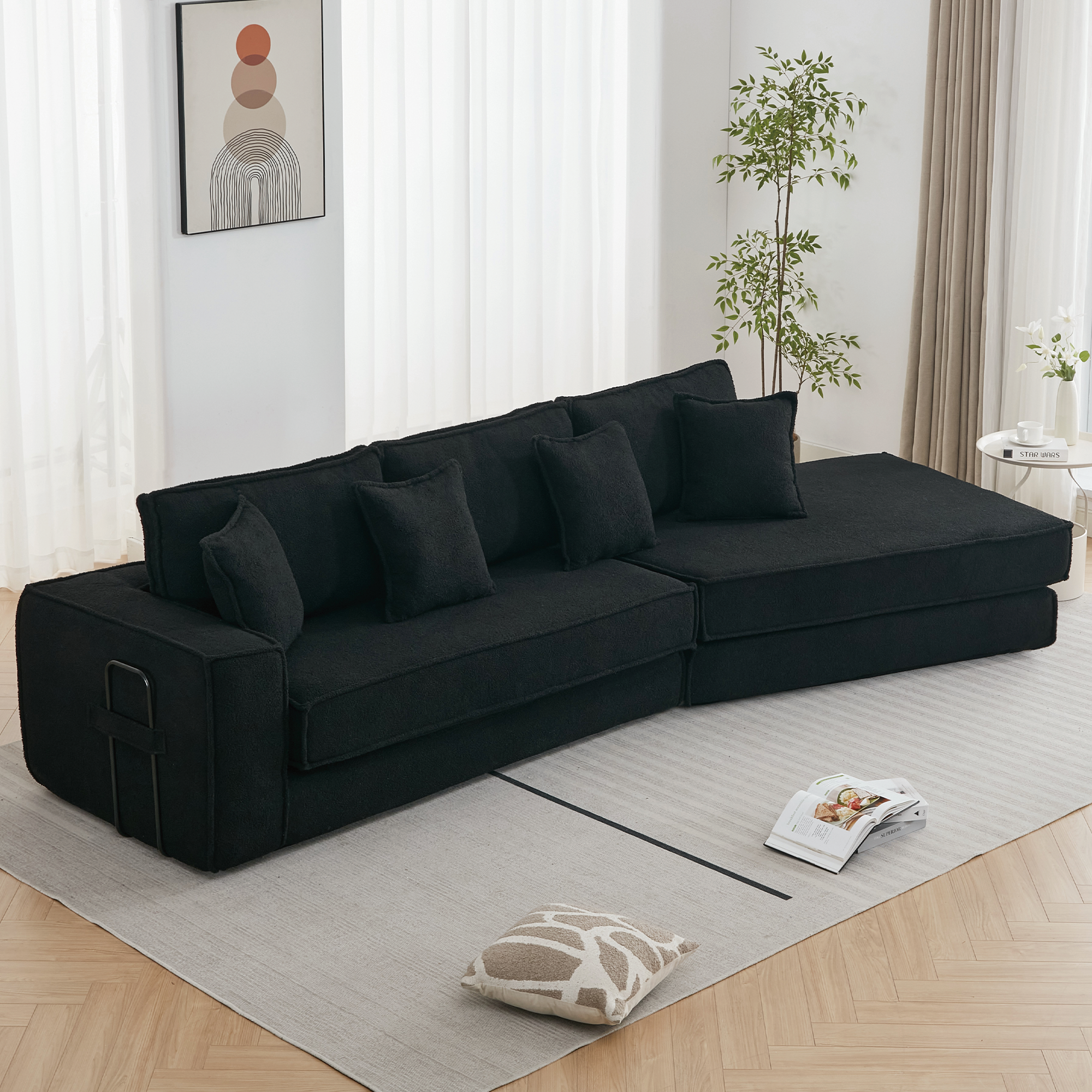 [NEW ARRIVED] [VIDEO PROVIDED]  Folding Convertible Out Sleeper Sofa Bed,2-in-1,  Combination Convertible Sofa,3 seat, Upholstered,Fold Out Floor Gaming Sofa Bed , Lamb Velvet Fabric,Living Room,Black