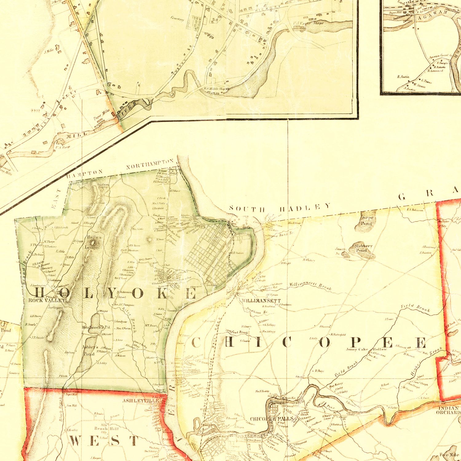 Vintage Map of Hampden County, Massachusetts 1855