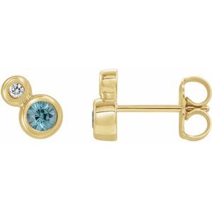 14K Yellow Gold 5 mm Natural Blue Zircon & 1/8 CTW Natural Diamond Earrings