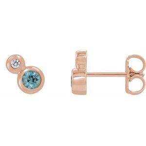 14K Rose Gold 4 mm Natural Blue Zircon & .06 CTW Natural Diamond Earrings
