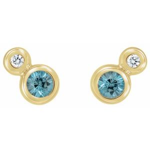 14K Yellow Gold 4 mm Natural Blue Zircon & .06 CTW Natural Diamond Earrings – image 2