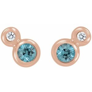 14K Rose Gold 5 mm Natural Blue Zircon & 1/8 CTW Natural Diamond Earrings – image 2