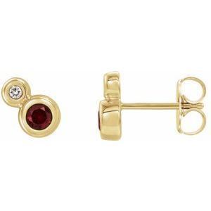 14K Yellow Gold 5 mm Natural Mozambique Garnet & 1/8 CTW Natural Diamond Earrings