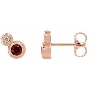 14K Rose Gold 5 mm Natural Mozambique Garnet & 1/8 CTW Natural Diamond Earrings