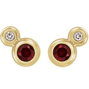 14K Yellow Gold 5 mm Natural Mozambique Garnet & 1/8 CTW Natural Diamond Earrings – image 2