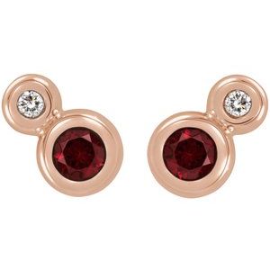 14K Rose Gold 5 mm Natural Mozambique Garnet & 1/8 CTW Natural Diamond Earrings – image 2