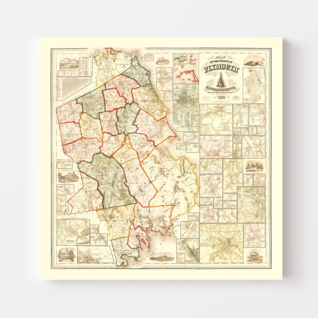 Vintage Map of Plymouth County, Massachusetts 1857