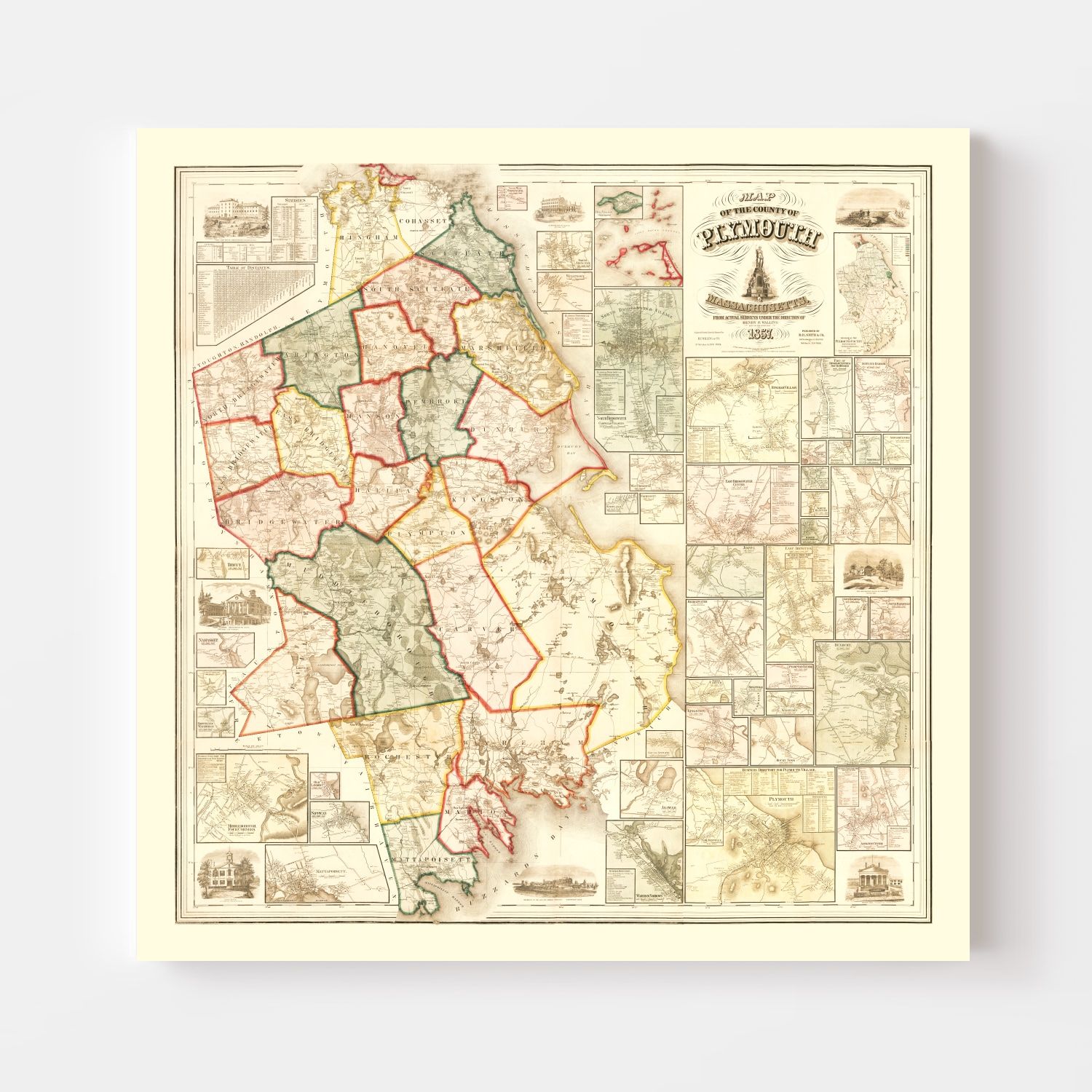 Vintage Map of Plymouth County, Massachusetts 1857