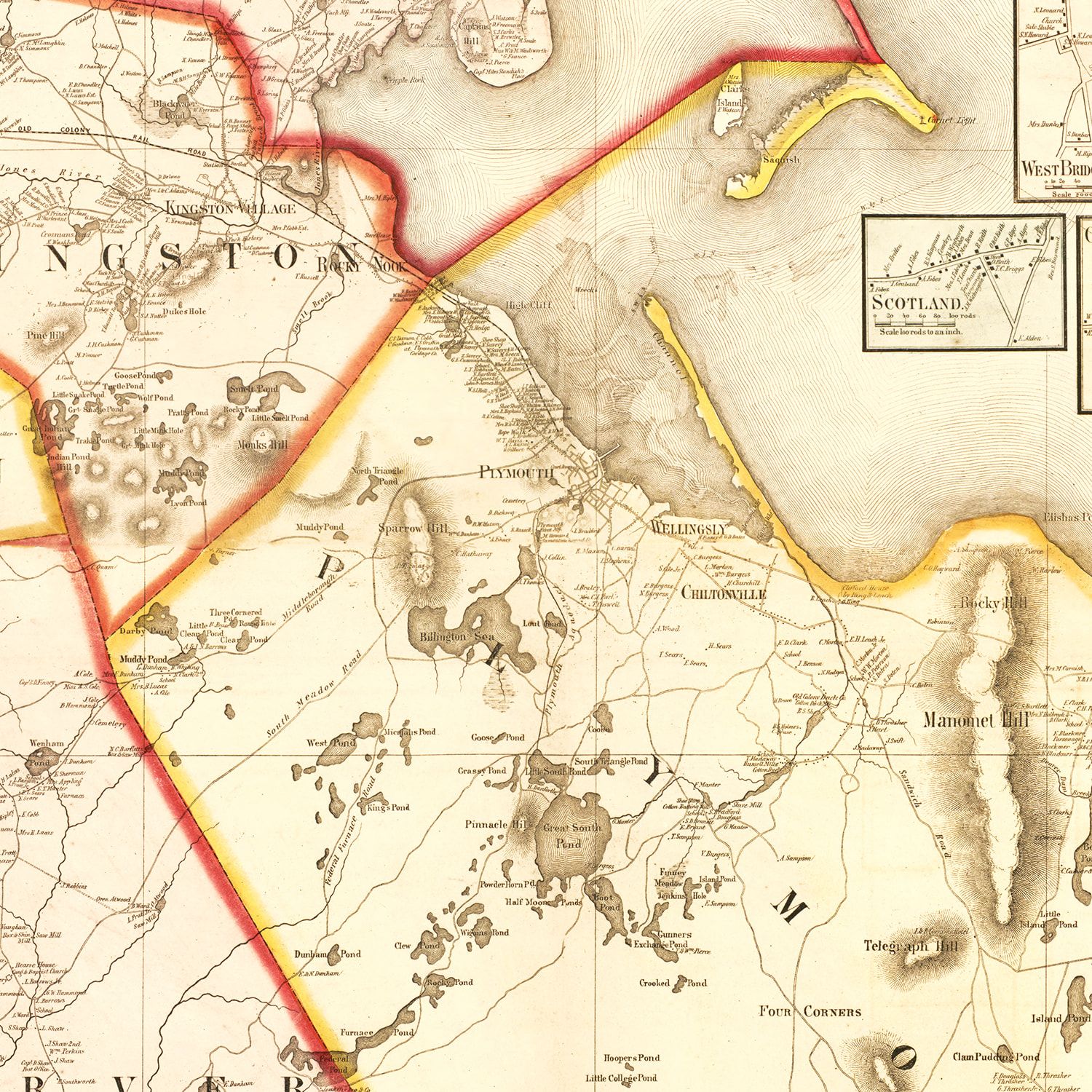 Vintage Map of Plymouth County, Massachusetts 1857