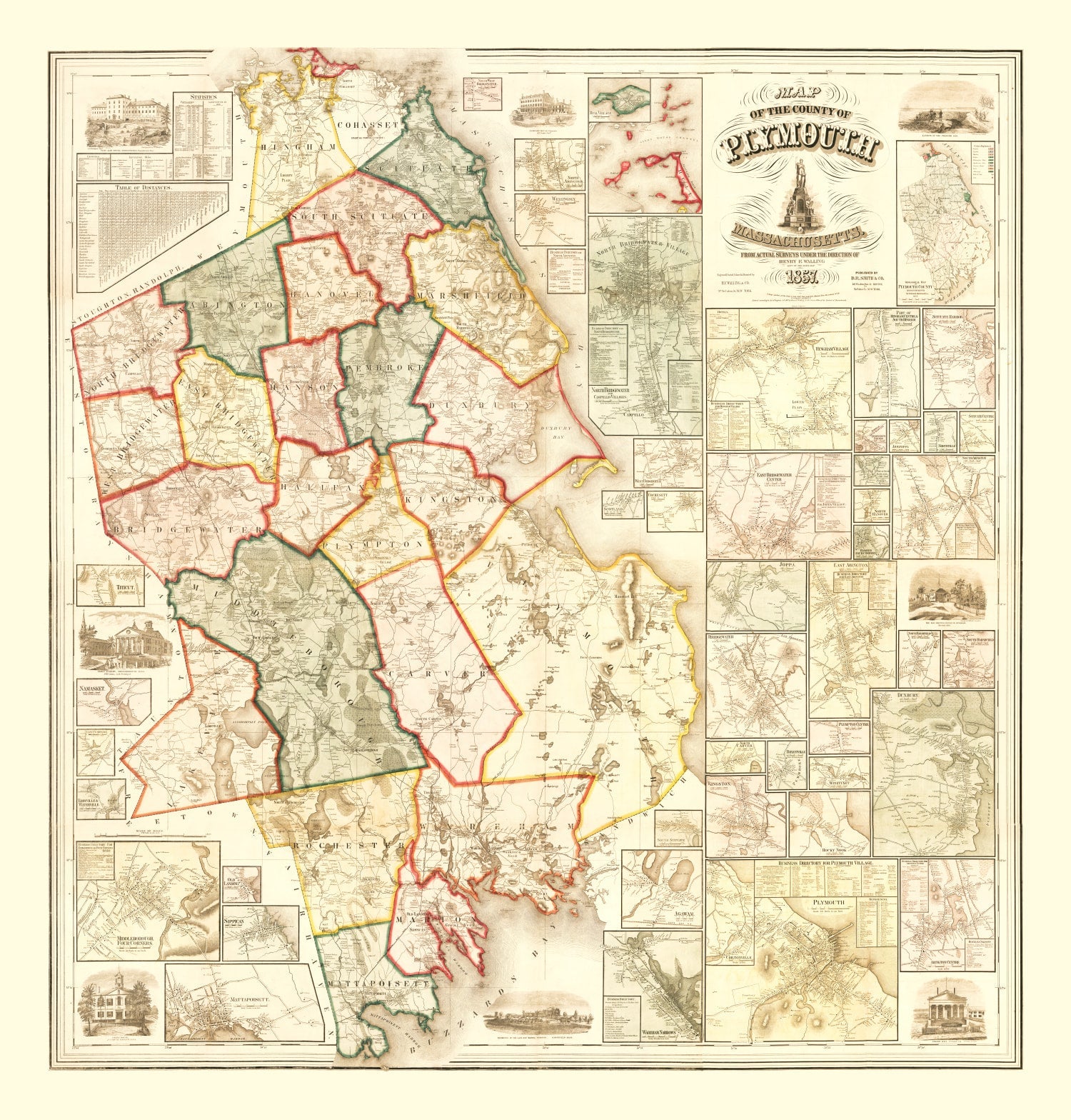 Vintage Map of Plymouth County, Massachusetts 1857