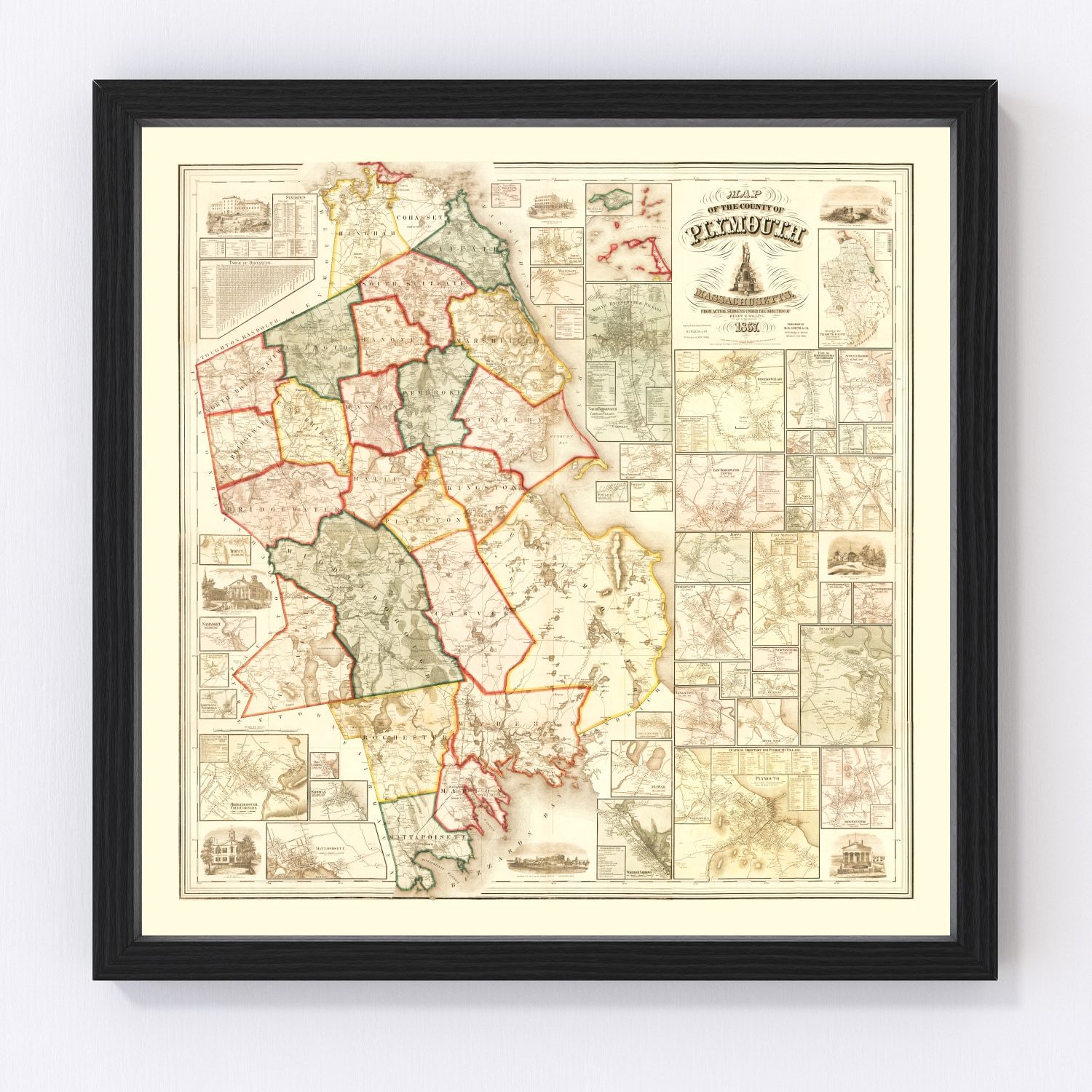 Vintage Map of Plymouth County, Massachusetts 1857