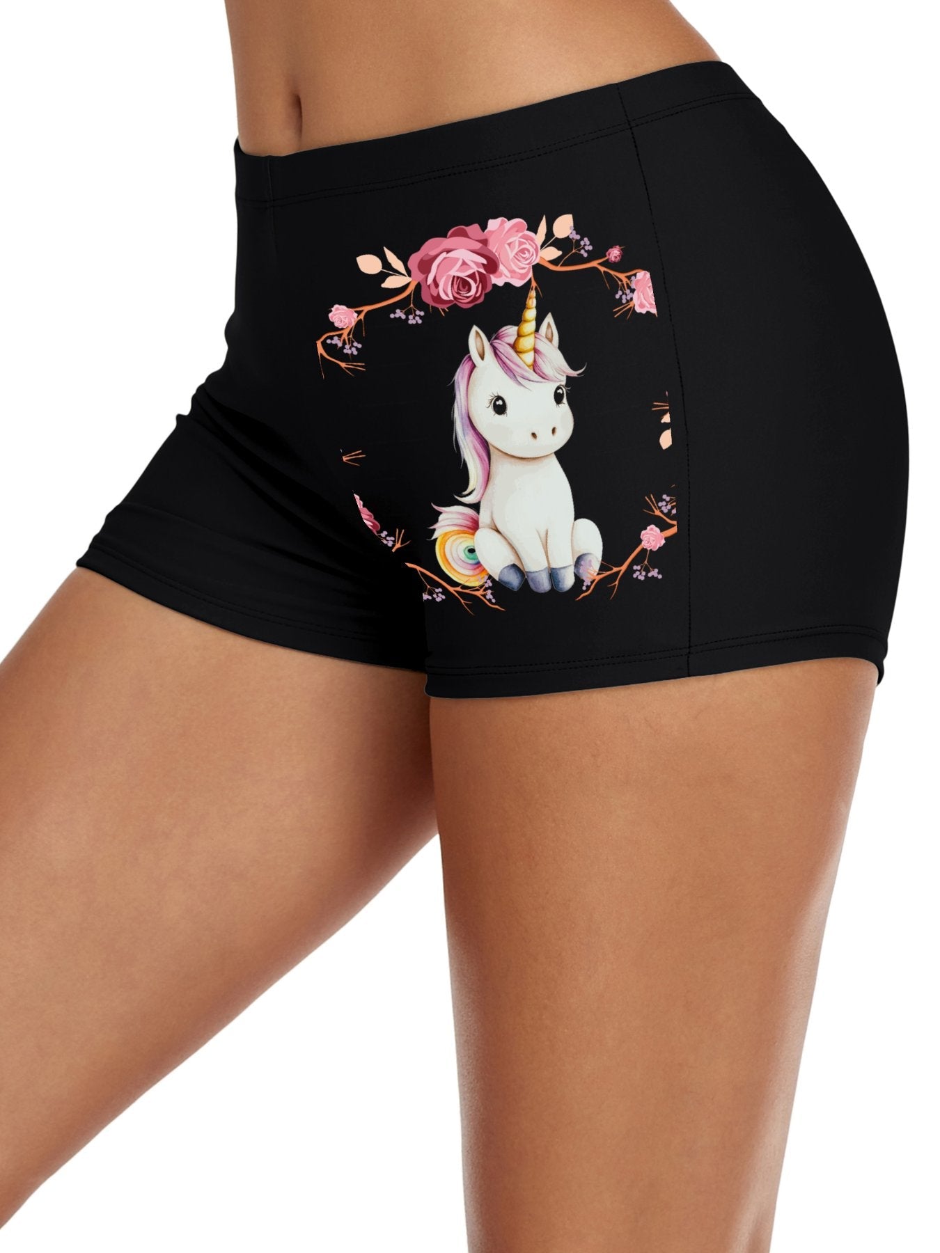 Baby Unicorn with Pink Roses Boxer Briefs for Women (Front Printing)