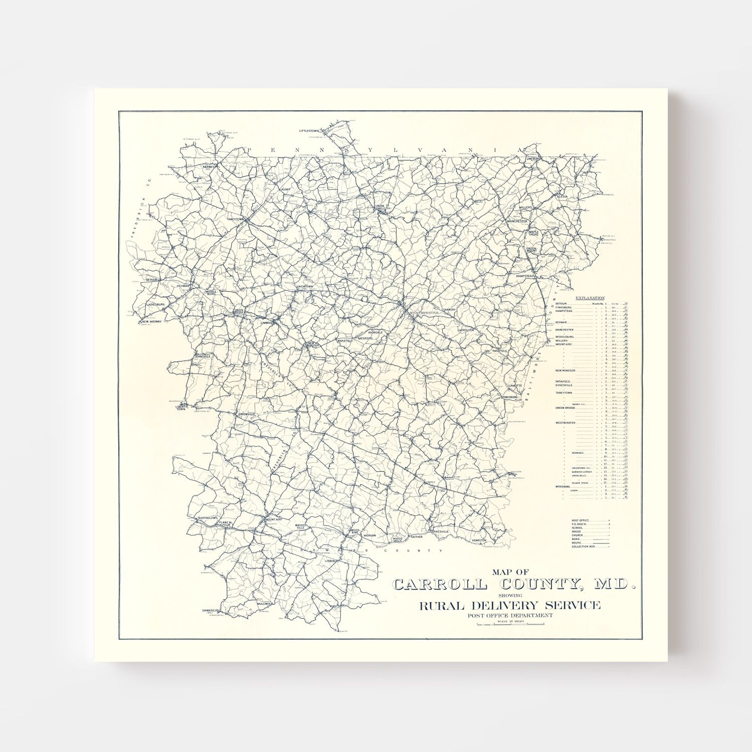 Vintage Map of Carroll County, Maryland 1911
