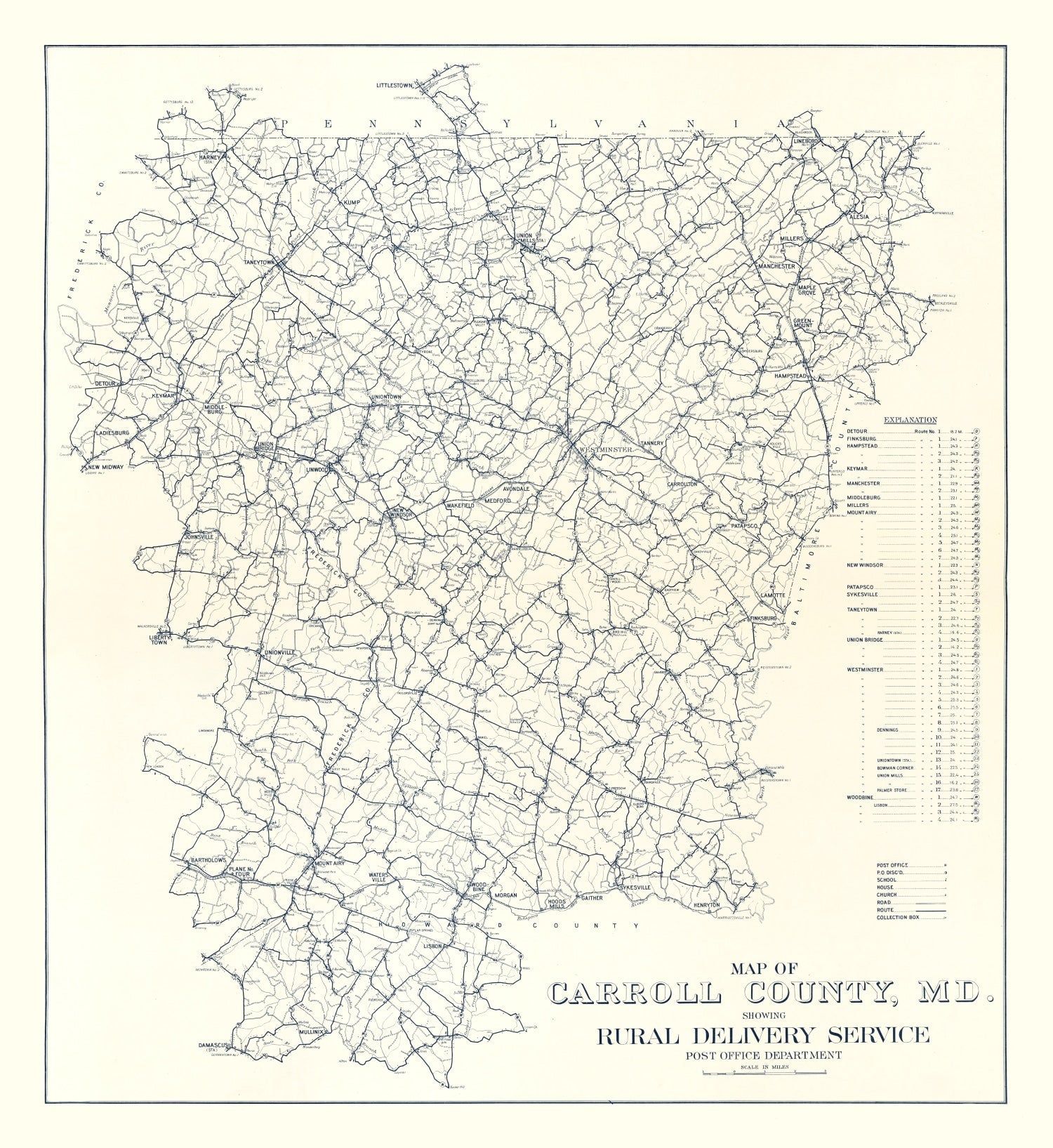Vintage Map of Carroll County, Maryland 1911