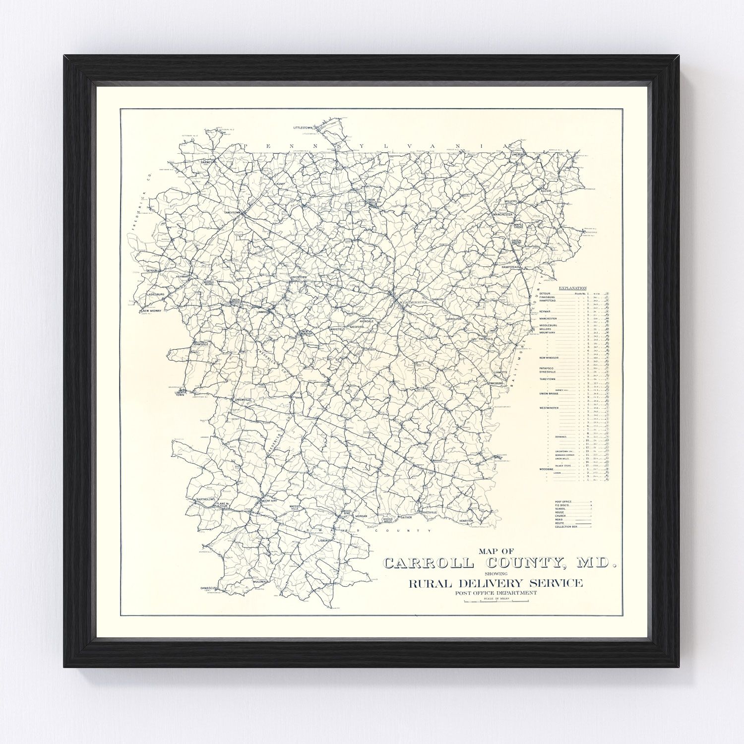 Vintage Map of Carroll County, Maryland 1911