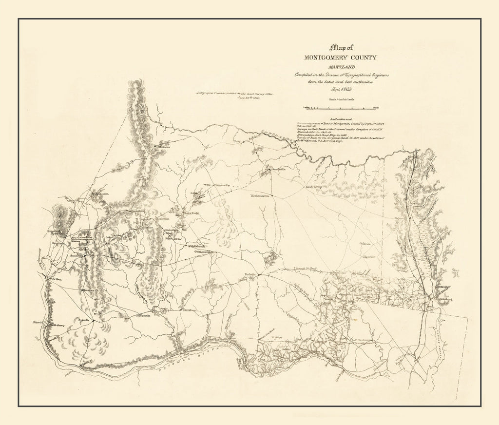 Vintage Map of Montgomery County, Maryland 1862