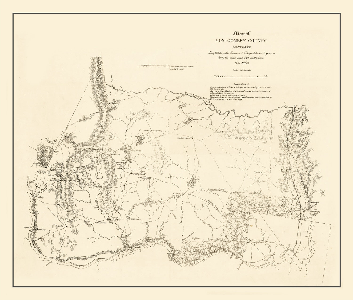 Vintage Map of Montgomery County, Maryland 1862