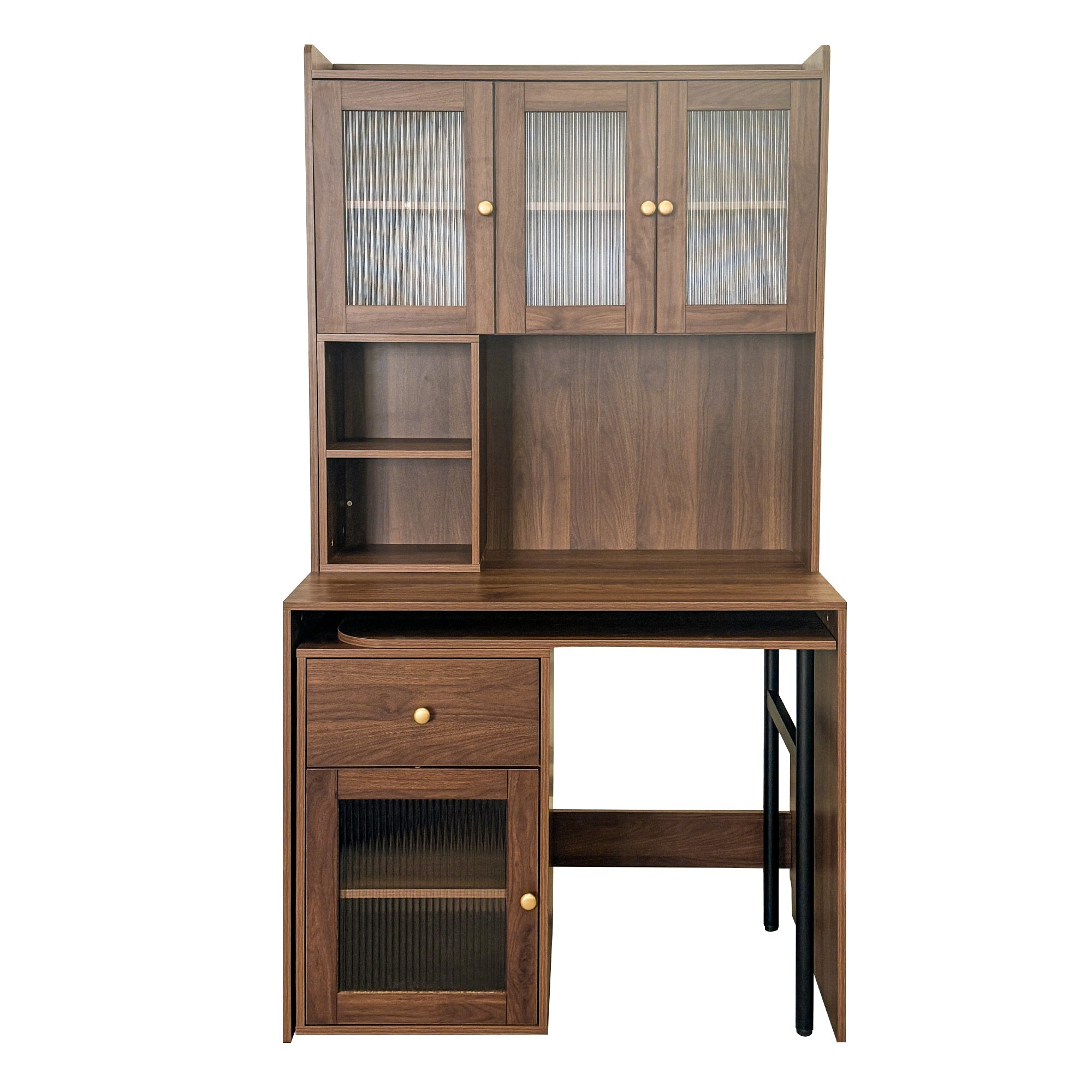 Computer Desk with glass door for Home Office or Study desk,  Bookshelf & Hutch, Computer Desk with 90 Degree Rotating Desktop,Large Working Space