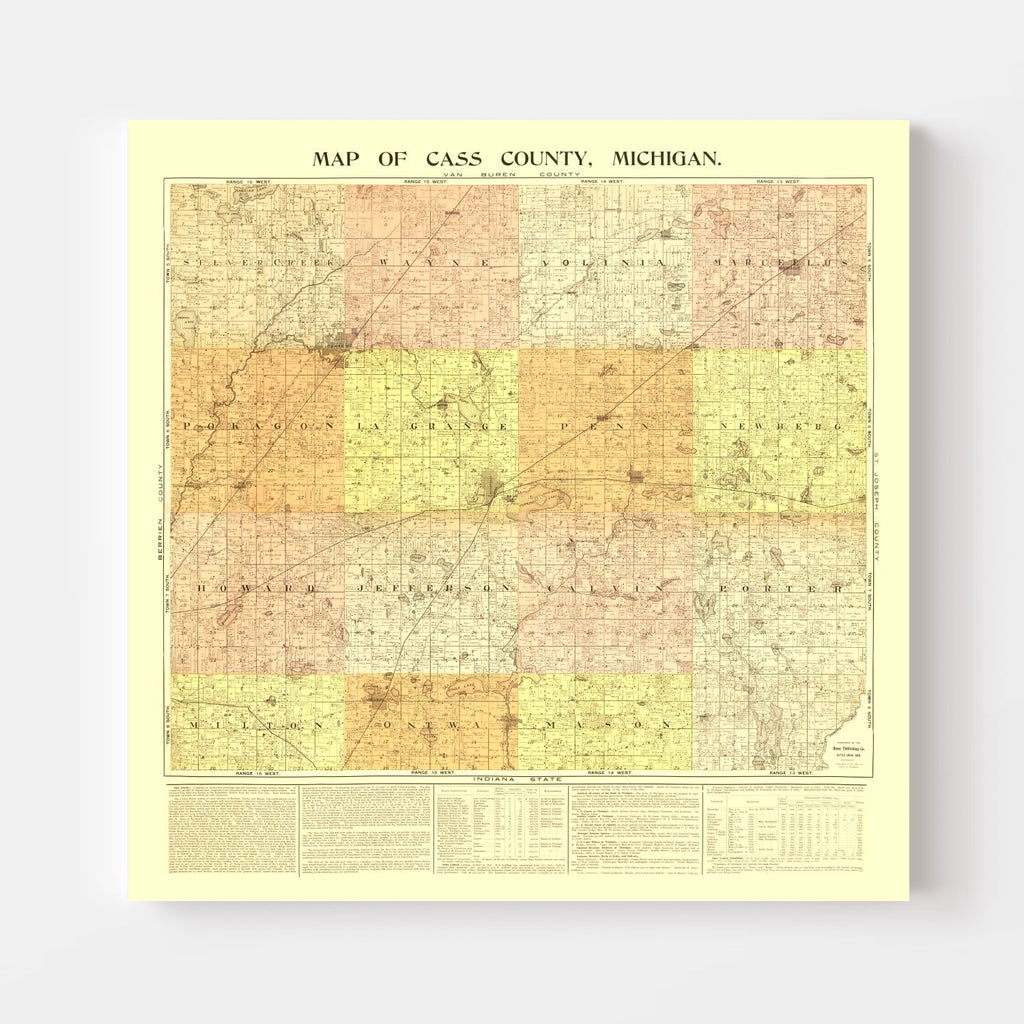Vintage Map of Cass County, Michigan 1897
