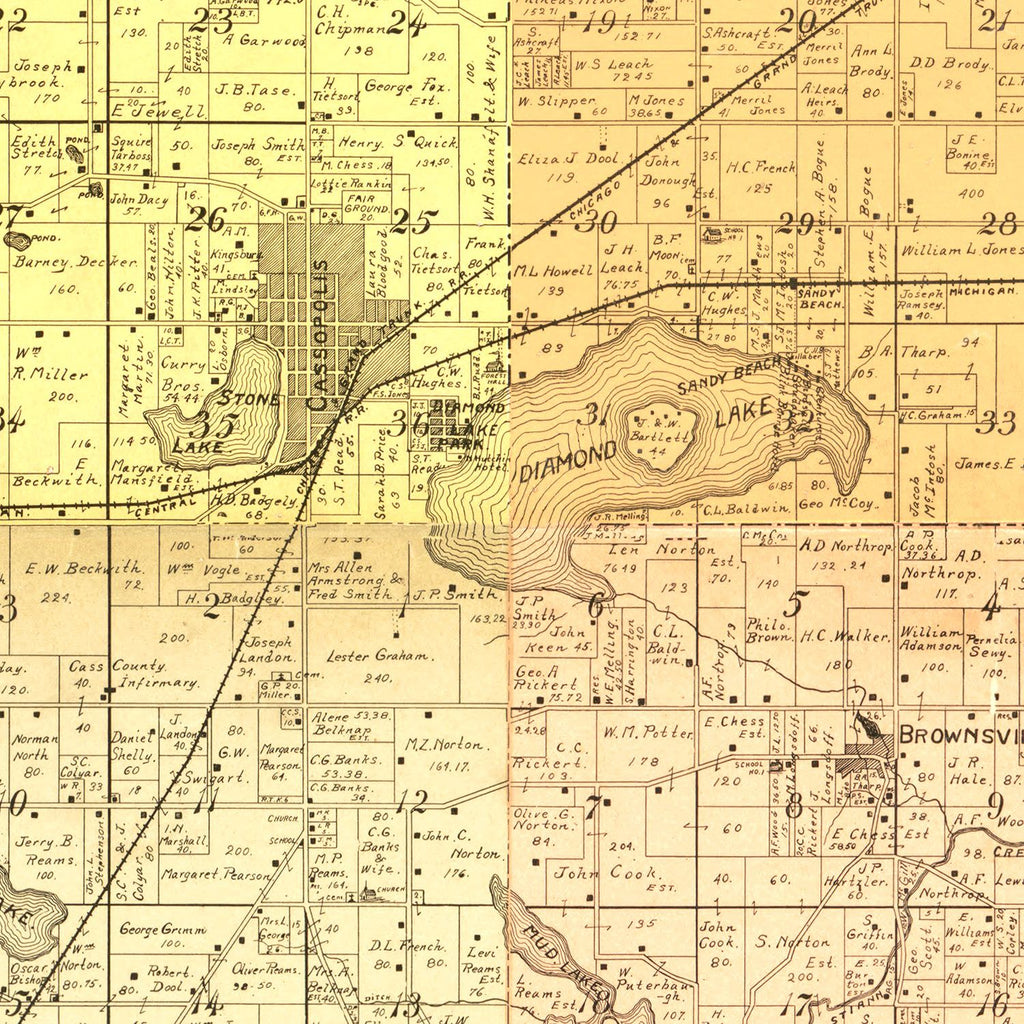 Vintage Map of Cass County, Michigan 1897