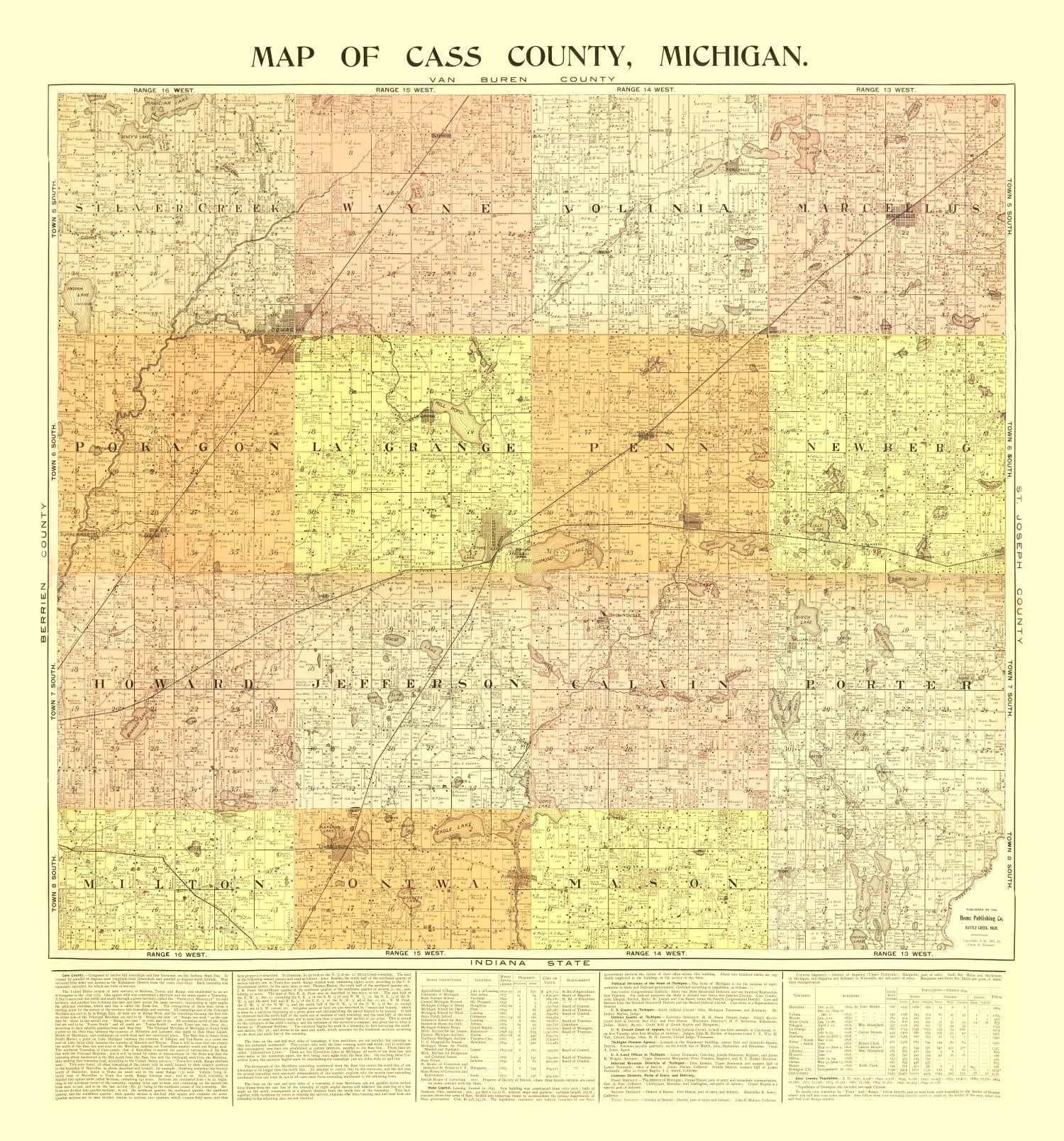 Vintage Map of Cass County, Michigan 1897
