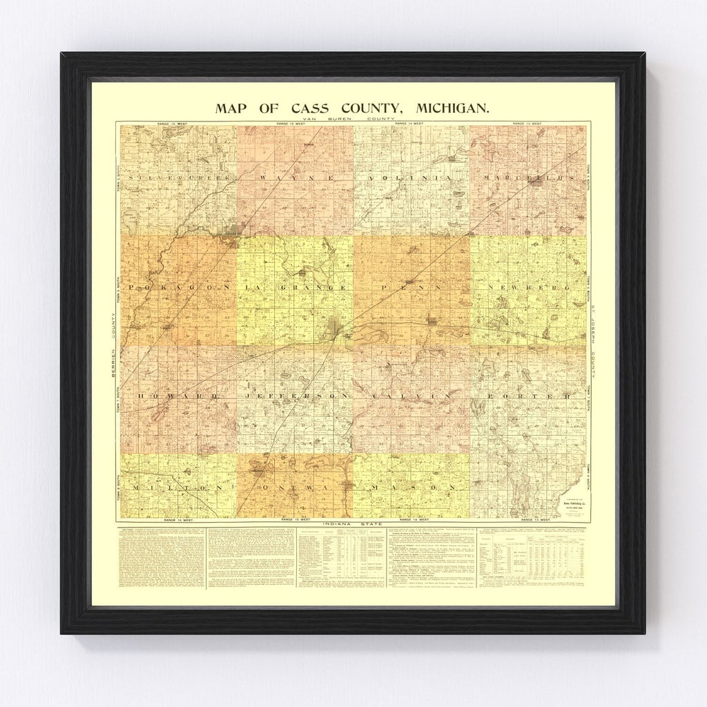 Vintage Map of Cass County, Michigan 1897