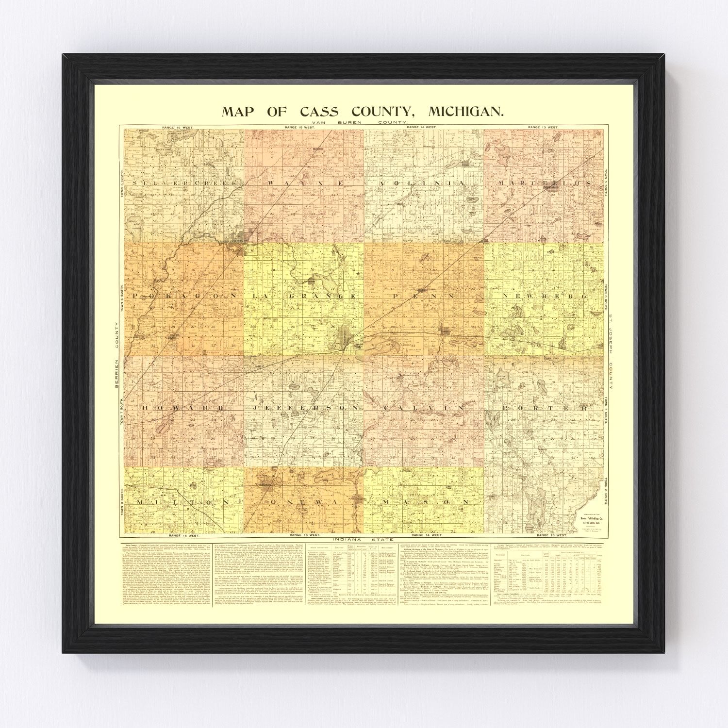 Vintage Map of Cass County, Michigan 1897