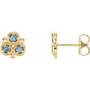 14K Yellow Gold Natural Aquamarine Three-Stone Earrings