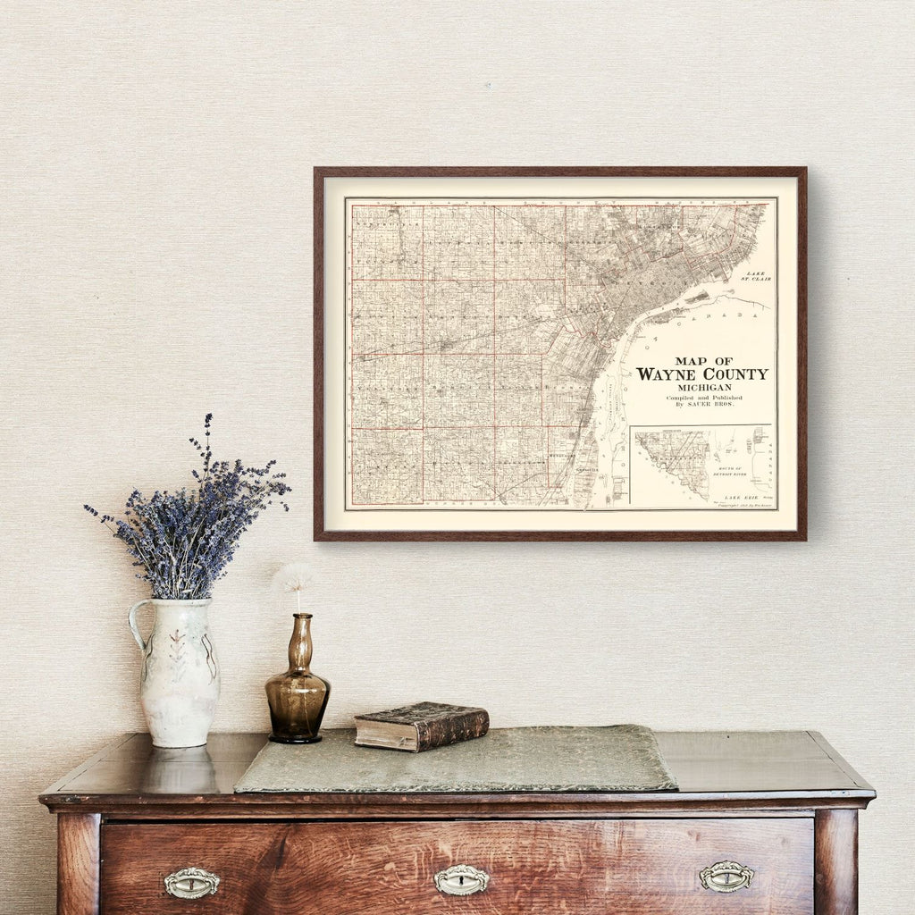 Vintage Map of Wayne County, Michigan 1915