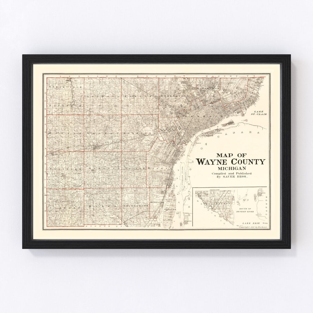 Vintage Map of Wayne County, Michigan 1915