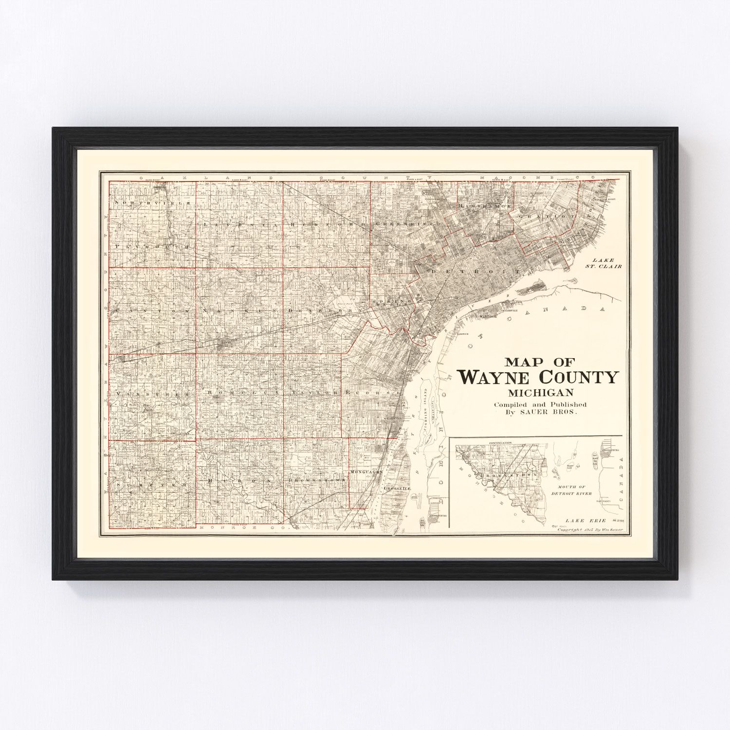 Vintage Map of Wayne County, Michigan 1915