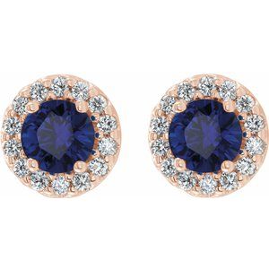 14K Rose Gold Lab-Grown Blue Sapphire & 1/4 CTW Natural Diamond Earrings – image 2