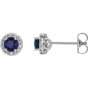 Platinum Lab-Grown Blue Sapphire & 1/10 CTW Natural Diamond Earrings