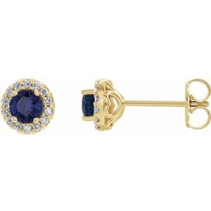 14K Yellow Gold Lab-Grown Blue Sapphire & 1/10 CTW Natural Diamond Earrings