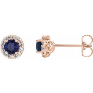 14K Rose Gold 5 mm Natural Blue Sapphire & 1/4 CTW Natural Diamond Earrings