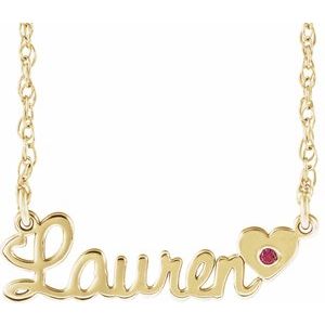 10K Yellow Gold Imitation Mozambique Garnet Script Single Name 18" Necklace