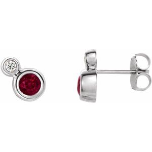Sterling Silver 3 mm Natural Ruby & .03 CTW Natural Diamond Earrings