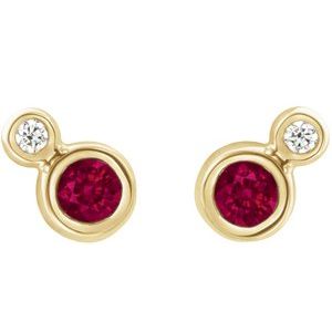 14K Yellow Gold 5 mm Lab-Grown Ruby & 1/8 CTW Natural Diamond Earrings – image 2