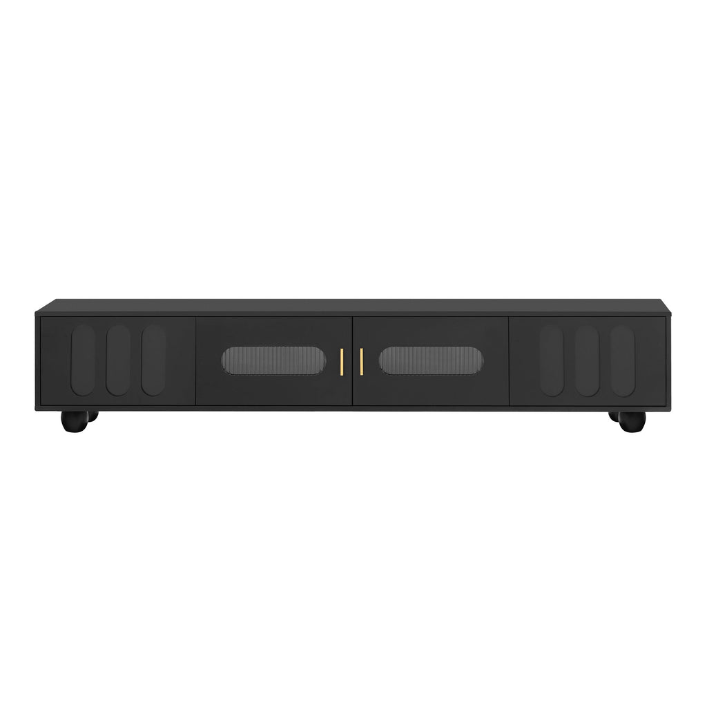 U-Can Modern TV Stand for TVs up to 80 Inches, Entertainment Center with Glass Door, TV Storage Cabinet with Solid Wood Legs and Metal Handles for Living room(OLD SKU:WF323694AAB )
