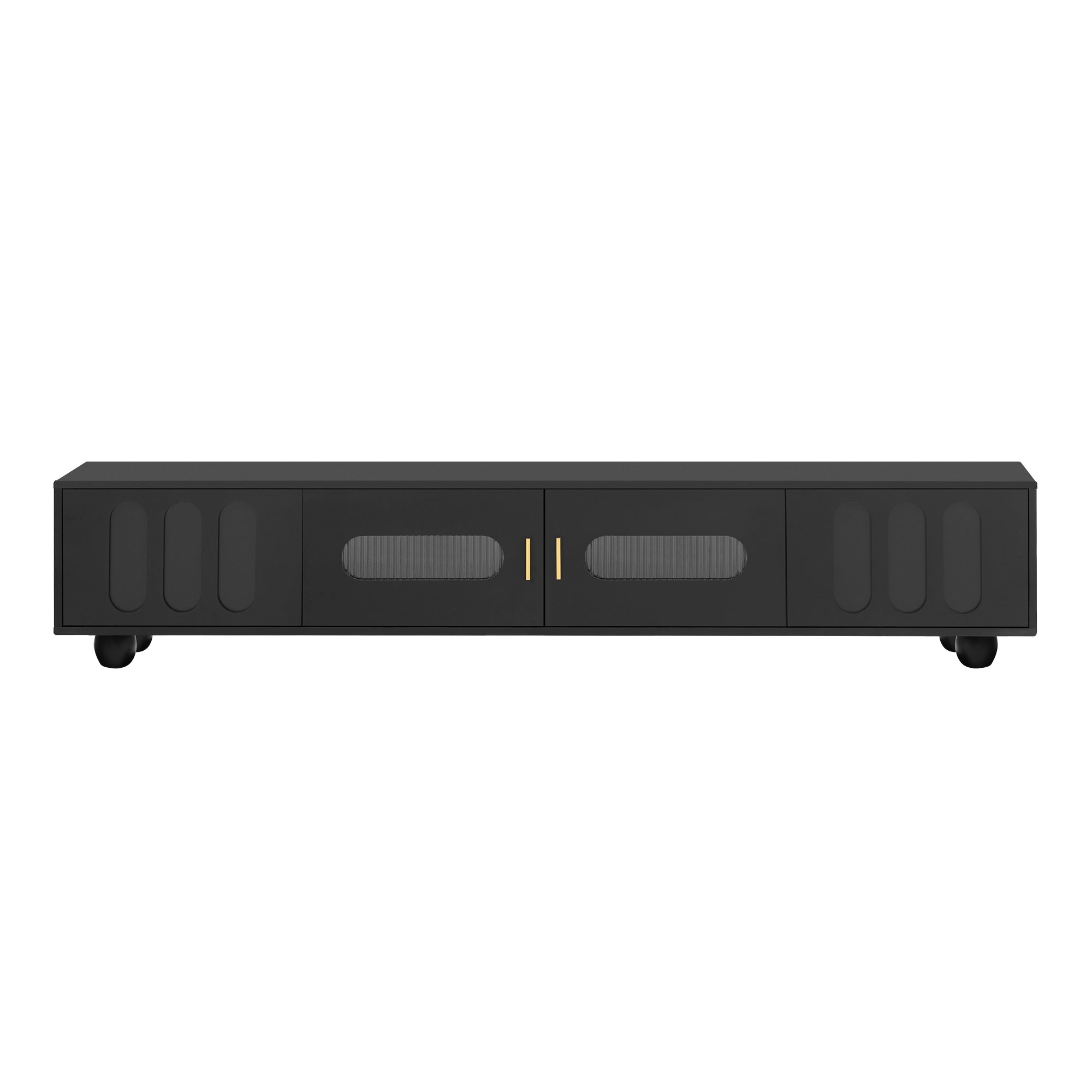 U-Can Modern TV Stand for TVs up to 80 Inches, Entertainment Center with Glass Door, TV Storage Cabinet with Solid Wood Legs and Metal Handles for Living room(OLD SKU:WF323694AAB )