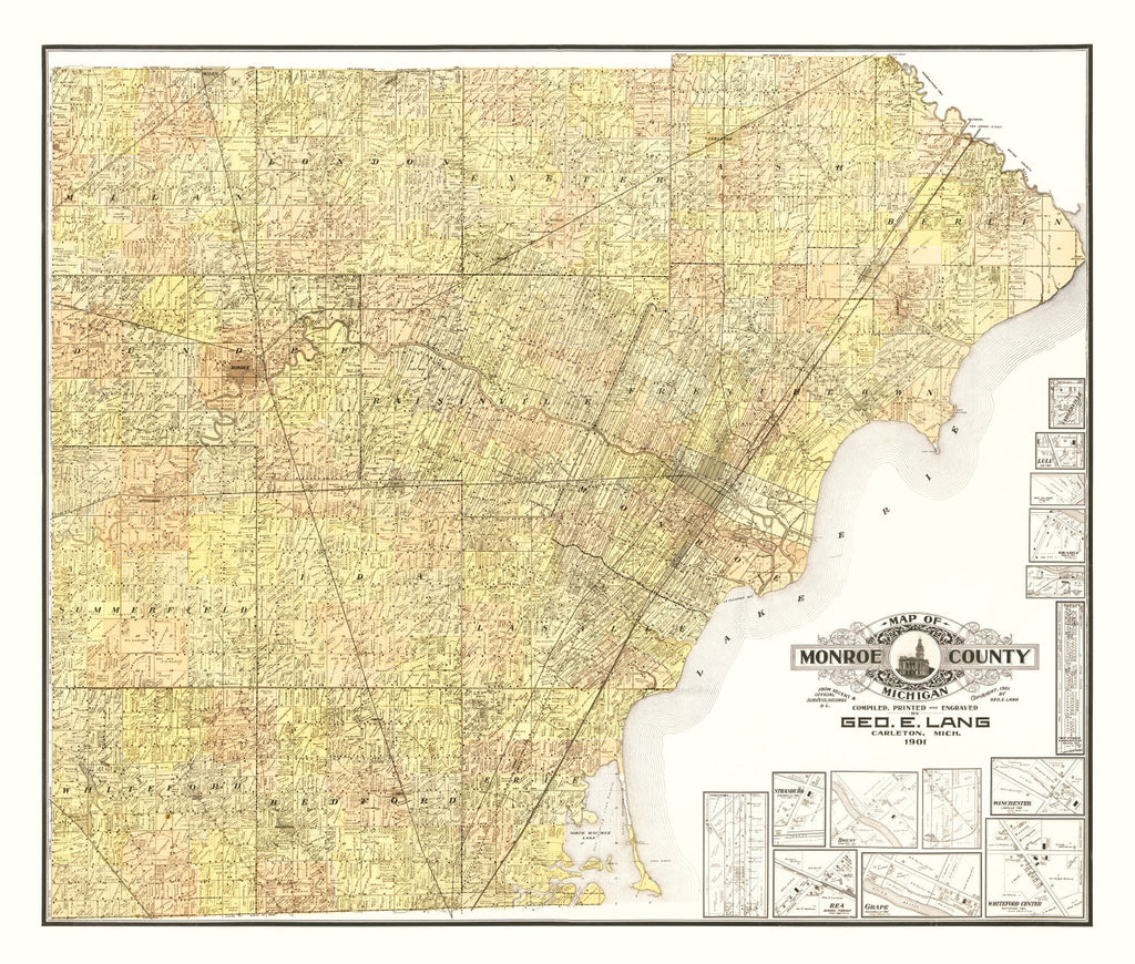 Vintage Map of Monroe County, Michigan 1901