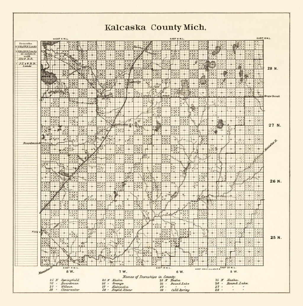 Vintage Map of Kalcaska County, Michigan 1878