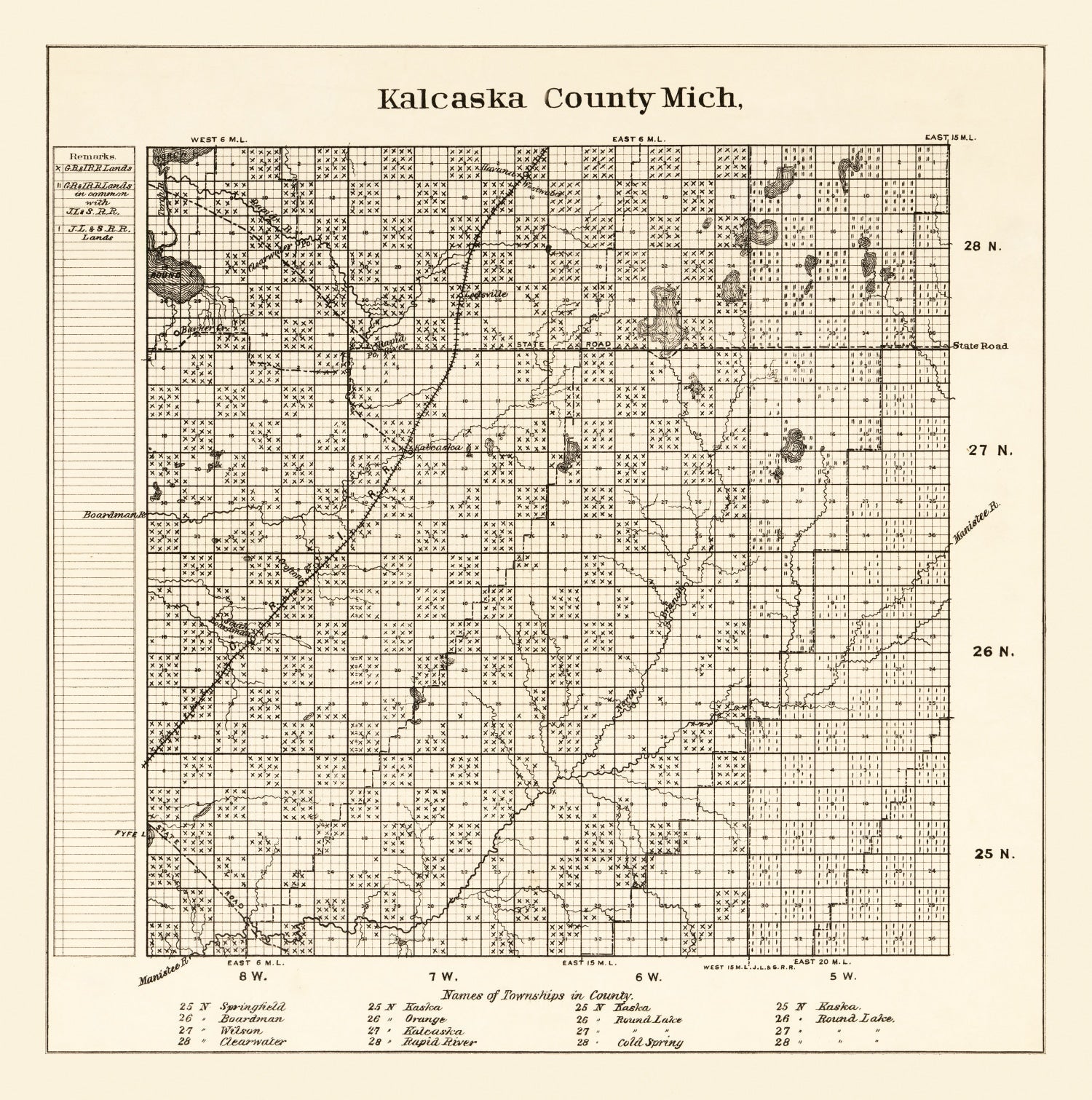 Vintage Map of Kalcaska County, Michigan 1878
