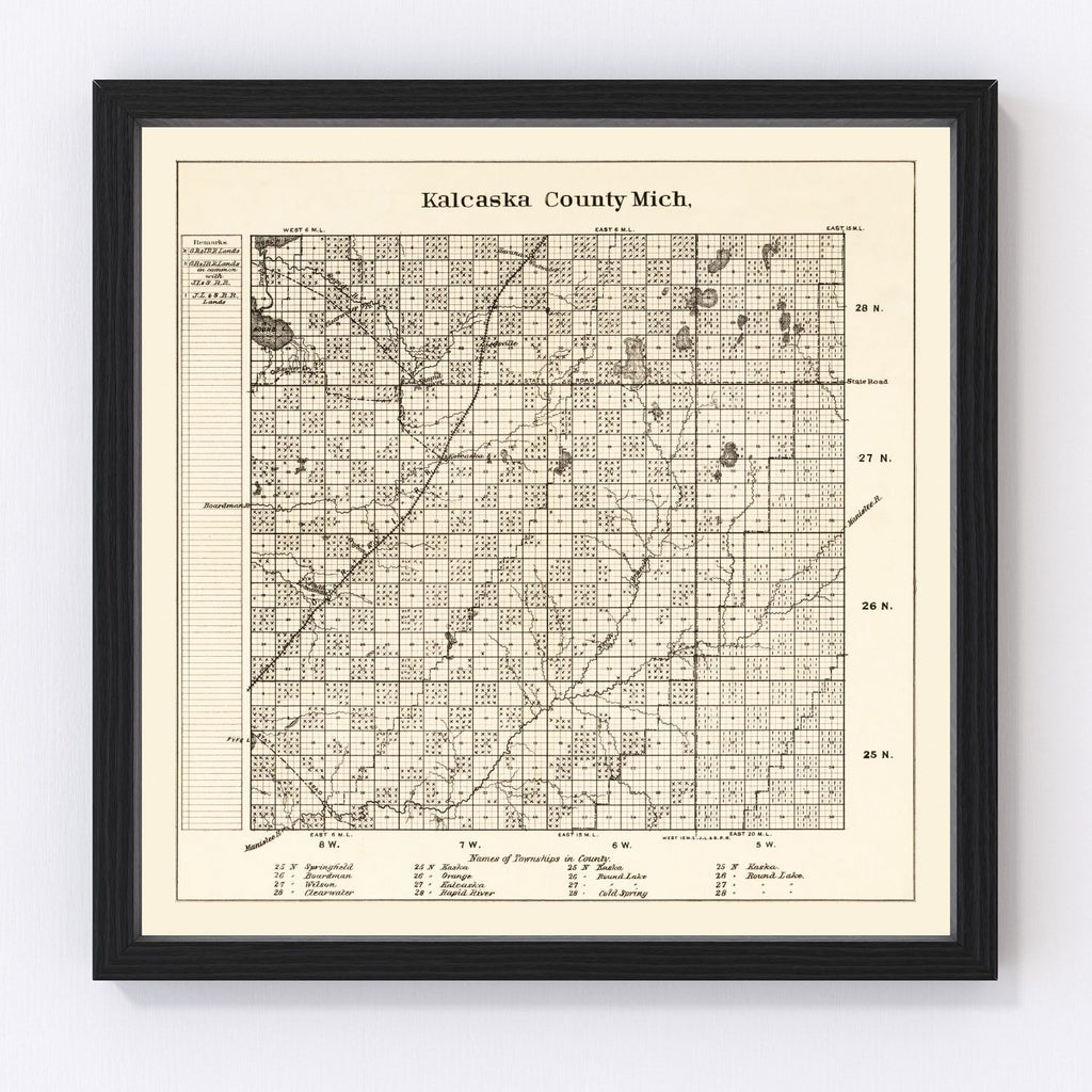 Vintage Map of Kalcaska County, Michigan 1878